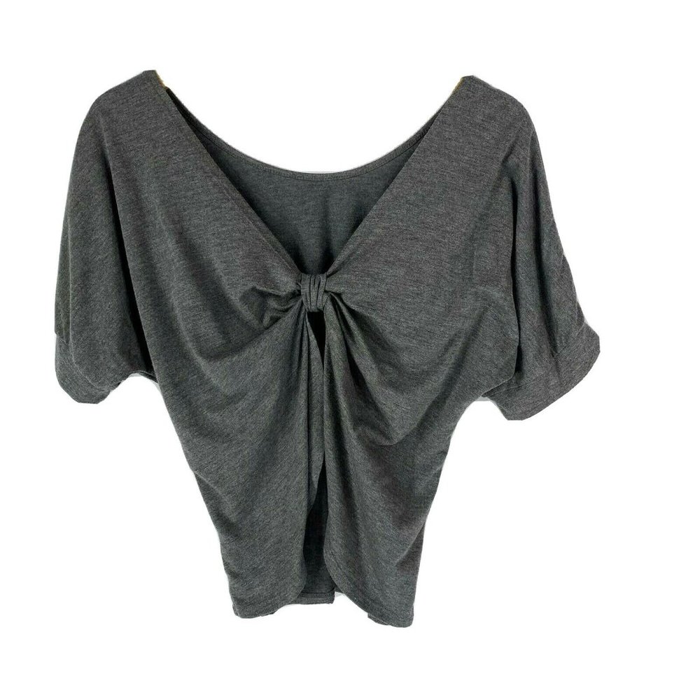 Xhilaration L Large Blouse Crop Top Twisted Bow Back Gray Shiny Fabric Juniors